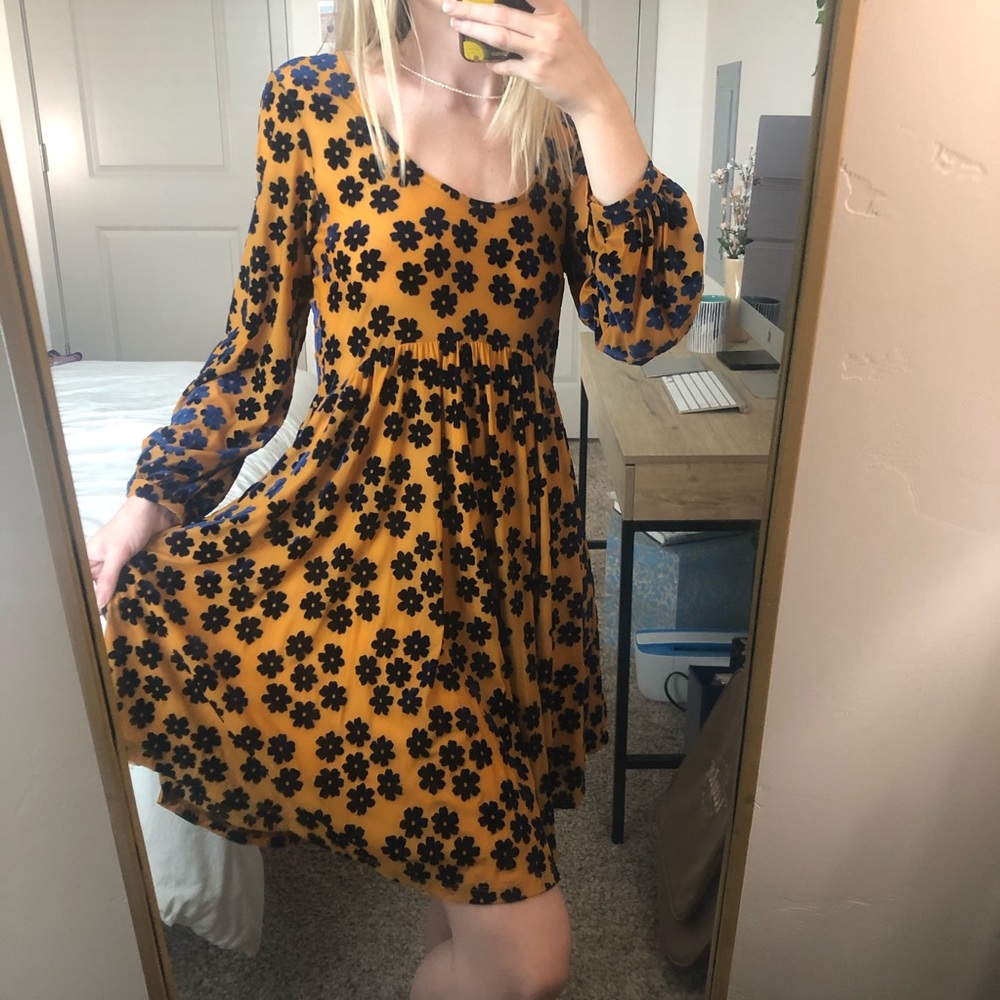 Free People Yellow and Blue Velvet Flower Dress